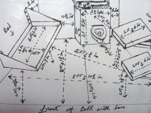 Herman Wallace's drawing of his sparse cell, complete with measurements; the total dimensions are 5 feet 10½ inches by 10 feet 1½ inches.