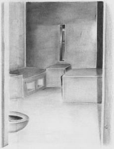 Drawing of a solitary confinement cell at California's Corcoran State Prison by Billy Sell, who died during last year's prison hunger strike.