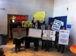 Members of the Jails Action Coalition after the New York City Board of Correction hearing on January 13. (Photo: WNV/Nick Malinowski)